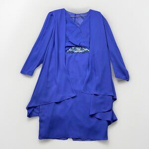 Vintage ALGO Elegant Evening Dress Retro Glamour Royal Blue Sequin Wom Sz 13-14